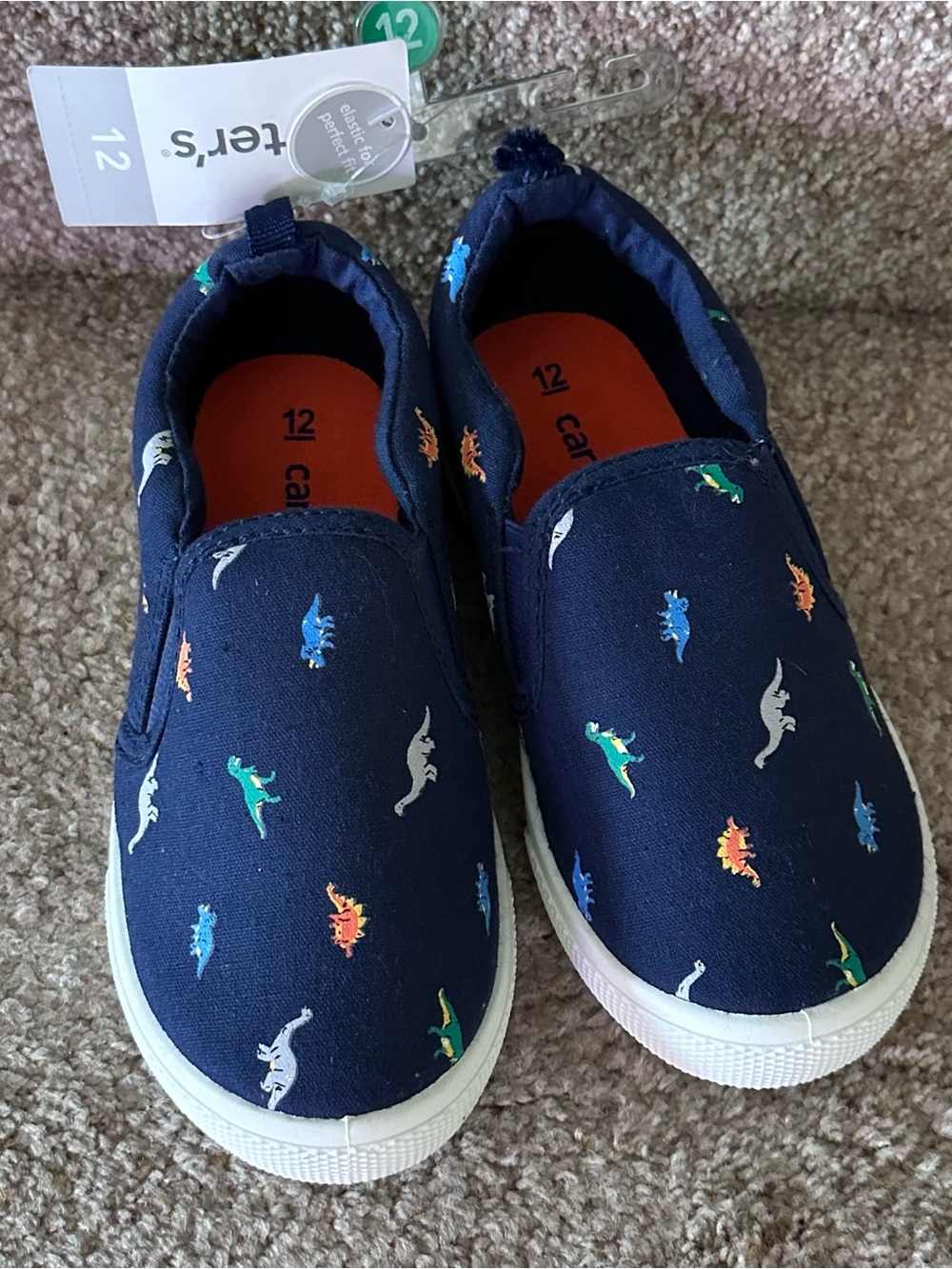 NEW - Carter's Navy Dinosaur Slip-On Kids Shoes - Size 12